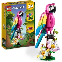 LEGO 31144 Creator 3-in-1 Exotischer Pinkfarbener Papagei, Frosch und Fisch, Dschungel-Spielzeug mit Tier-Figuren, tropische Schlafzimmer-Deko, Geschenk für Kinder, Mädchen, Jungen ab 7 Jahren