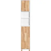 SoBuy BZR74-W Badezimmerschrank Hochschrank mit ausklappbarem Wäschesack Badschrank Badregal Wäscheschrank Wäschetruhe Badmöbel Weiß-Natur BHT ca: 31x170x32cm