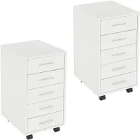 ML-Design ROLLCONTAINER 2er Set 33x38x63,5 cm Weiß mit 5 Schubladen