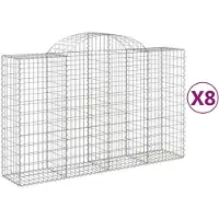 vidaXL Gabionen mit Hochbogen 8 Stk. 200x50x120/140cm Verzinktes Eisen