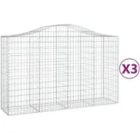 vidaXL Gabionen mit Hochbogen 3 Stk. 200x50x120/140cm Verzinktes Eisen