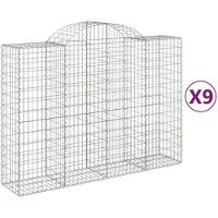 vidaXL Gabionen mit Hochbogen 9 Stk. 200x50x140/160cm Verzinktes Eisen