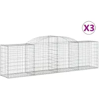 vidaXL Gabionen mit Hochbogen 3 Stk. 300x50x80/100 cm Verzinktes Eisen
