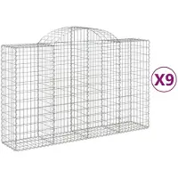 vidaXL Gabionen mit Hochbogen 9 Stk. 200x50x120/140cm Verzinktes Eisen