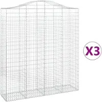 vidaXL Gabionen mit Hochbogen 3 Stk. 200x50x220/240cm Verzinktes Eisen