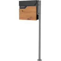 ML-Design ECD Germany Standbriefkasten Edelstahl 120 cm, mit Pfosten & Zeitungsfach, Postkasten Anthrazit Holzoptik, pulverbeschichtet, Design Briefkastenanlage