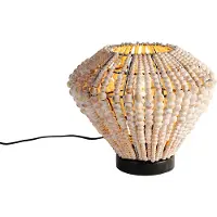 QAZQA - Orientalisch Orientalische Tischlampe beige mit Perlen - Moti I Wohnzimmer I Schlafzimmer - Holz Rund - LED geeignet E27