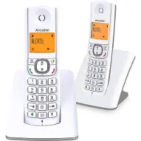 Alcatel F530 Duo – Schnurloses DECT-Telefon-Set – Großes beleuchtetes Display – Freisprechfunktion – Anrufsperrfunktion – 2 Direktwahltasten – 2 Mobilteile – Weiß/Grau