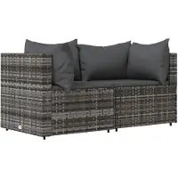 vidaXL Garten-Ecksofas mit Kissen 2 Stk. Grau Poly Rattan