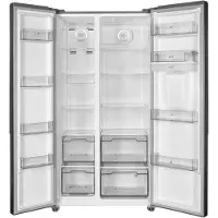 Continental Edison CERA532NFIXD American-Style Kühlschrank-Gefrierkombination 2-türig, 529 l, No-Frost, Inox/Grau, Wasserspender
