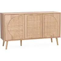 Sweeek - Skandinavisches Sideboard mit Holzdekor und abgerundetem Rattan-Geflecht 3 Türen B 120 cm - Natur