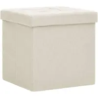 vidaXL Hocker mit Stauraum Cremeweiß Leinenoptik 338764