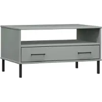 vidaXL Couchtisch OSLO mit Metallbeinen Grau 85x50x45 cm Massivholz