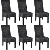 vidaXL Esszimmerstühle 6 Stk. Schwarz Kubu Rattan und Mangoholz