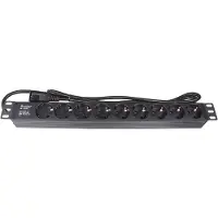 GOOD CONNECTIONS 19" Steckdosenleiste, 1HE, Kaltgeräte-Stecker C14 an 9x Schutzkontakt-Buchse, Berührungsschutz, Kunststoffprofil, schwarz,