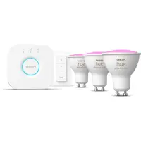 Philips Hue White and Color ambiance Starter-Set: GU10 - smarte Spots + Dimmschalter, Set für intelligente Beleuchtung, Bluetooth/Zigbee, Weiß, LED, GU10, GU10
