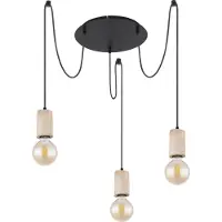 Globo Lighting Hängeleuchte Metall schwarz matt, Holz naturfarben, mit drei Aufhängungen zur Kabelkürzung, ø: 350mm, H: 1600mm, exkl. 3x E27 60W 230V