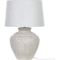 Beliani Tischlampe mit Keramikfuß Hellbeige 60 cm Steinoptik Langes Kabel mit Schalter Lampenschirm aus Baumwolle und Jute Wohnzimmer Schlafzimmer