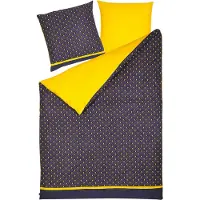 Beliani Bettwäsche Set Dunkelblau / Gelb aus Baumwolle 155 x 220 cm Kopfkissenbezug Deckenbezug Praktisch Schlafzimmereinrichtung Modernes Design