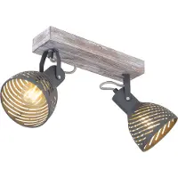 Globo Lighting Strahler Holz antik weiß getüncht, Metall grau, blau, Schirme mit Dekorschlitze, LxBxH: 300x125x250mm, exkl. 2x E27 40W 230V