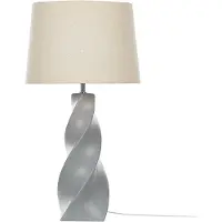 Beliani Tischlampe Keramikfuß Grau 71 cm geometrisches Motiv Kabel mit Schalter Lampenschirm aus Jute und Baumwolle Cremeweiß Wohnzimmer Schlafzimmer