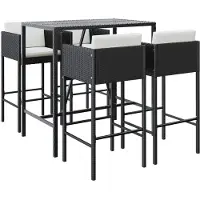 vidaXL 5-tlg. Gartenbar-Set mit Kissen Schwarz Poly Rattan