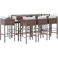 vidaXL 9-tlg. Gartenbar-Set mit Kissen Braun Poly Rattan