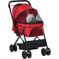 PawHut Paws Hondenwagen voor kleine honden en katten Oxford Rood 76,5 x 52 x 95 cm