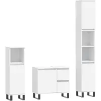 vidaXL 3-tlg. Badmöbel-Set Weiß Holzwerkstoff