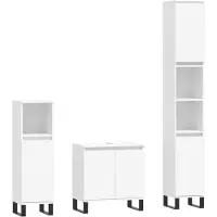 vidaXL 3-tlg. Badmöbel-Set Weiß Holzwerkstoff