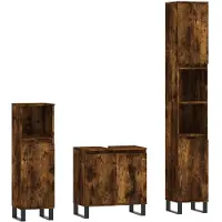 vidaXL 3-tlg. Badmöbel-Set Räuchereiche Holzwerkstoff