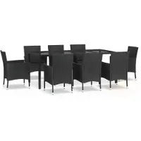 vidaXL 9-Tlg Garten-Essgruppe mit Kissen Schwarz Poly Rattan 3187329