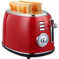 Moa Retro Toaster - Toaster mit 2 Extra Breiten Schlitzen - 6 Bräunungsstufen - 850W - Rot