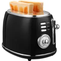 Moa Retro Toaster - Toaster mit 2 Extra Breiten Schlitzen - 6 Bräunungsstufen - 850W - Schwarz
