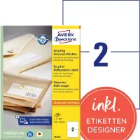 Avery Zweckform Etiketten , für Druckertyp Inkjet/Laser, rechteckig, nachhaltig, A4 Format, Papier, naturweiß, 200 Etiketten, B 1210 x H 148 mm