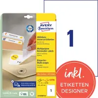 Avery Ablösbar Universaletiketten L4735REV-25 Selbstklebend DIN A4 Weiß 210 x 297 mm 30 Blatt à 1 Etikett