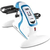 Klarfit Cycloony Beintrainer - Pedaltrainer für Muskelaufbau, 70 W Beintrainer für zuhause, 12 Geschwindigkeitsstufen, Trainingscomputer, Vor- / Rückwärtslauf, weiß-blau