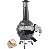 Blumfeldt Flavius Gartenofen Terrassenofen Gusseisen/Stahl 140 cm Silberfarben Antik-Schwarz