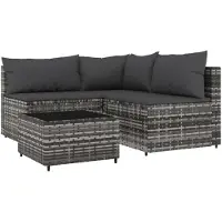 vidaXL 4-tlg. Garten-Lounge-Set mit Kissen Grau Poly Rattan