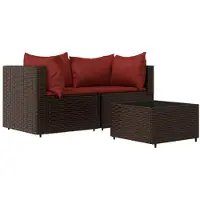 vidaXL 3-tlg. Garten-Lounge-Set mit Kissen Braun Poly Rattan