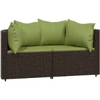 vidaXL Garten-Ecksofas mit Kissen 2 Stk. Braun Poly Rattan