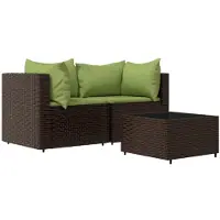 vidaXL 3-tlg. Garten-Lounge-Set mit Kissen Braun Poly Rattan