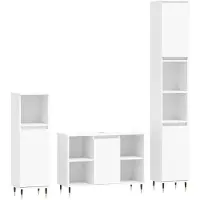 vidaXL 3-tlg. Badmöbel-Set Weiß Holzwerkstoff