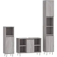 vidaXL 3-tlg. Badmöbel-Set Grau Sonoma Holzwerkstoff