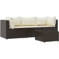 vidaXL 4-tlg. Garten-Lounge-Set mit Kissen Braun Poly Rattan