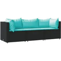 vidaXL 3-tlg. Garten-Lounge-Set mit Kissen Schwarz Poly Rattan