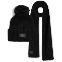 Ugg Damen Mützen Chunky Rib Beanie Knit Pom Set - Zwart - Größe ONESIZE