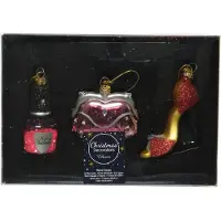 Décoris 3er Beauty Fashion Set Glas 7cm Christbaumschmuck Weihnachtskugeln Mode rosa rot