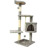 Trekker Kratzbaum Home für Katzen, Grau, mit Haus, 2 Spielbällen und 5 Ebenen, 40x40x112 cm