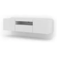 Homlando Lowboard TV Schrank Aura 150 cm Hängend oder Stehen universal Unterschrank Fernsehschrank TV Board Sideboard HiFi-Tisch Hängender Schrank Weiße Matte ohne LED